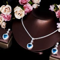 Luxurious Wedding Bridal Heart Shape Copper Plating Inlay Artificial Gemstones White Gold Plated Rhodium Plated Jewelry Set main image 1