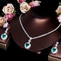 Luxurious Wedding Bridal Heart Shape Copper Plating Inlay Artificial Gemstones White Gold Plated Rhodium Plated Jewelry Set main image 11