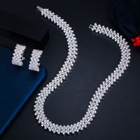 Luxuriös Hochzeit Braut Viereck Kupfer Überzug Inlay Künstliche Edelsteine 14 Karat Vergoldet Weißgold Plattiert Überzogen Mit Rhodium Schmuck-set main image 9