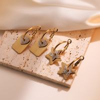 1 Pair Vintage Style Simple Style Commute Pentagram Heart Shape Plating Inlay 304 Stainless Steel Zircon 18K Gold Plated Hoop Earrings main image 4