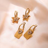 1 Pair Vintage Style Simple Style Commute Pentagram Heart Shape Plating Inlay 304 Stainless Steel Zircon 18K Gold Plated Hoop Earrings main image 5