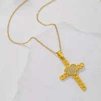 Elegant Streetwear Cross Stainless Steel Copper Plating Inlay Zircon 18k Gold Plated Pendant Necklace main image 9