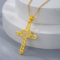 Elegant Streetwear Cross Stainless Steel Copper Plating Inlay Zircon 18k Gold Plated Pendant Necklace main image 8