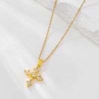 Elegant Streetwear Cross Stainless Steel Copper Plating Inlay Zircon 18k Gold Plated Pendant Necklace main image 7