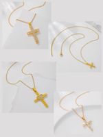 Elegant Streetwear Cross Stainless Steel Copper Plating Inlay Zircon 18k Gold Plated Pendant Necklace main image 1