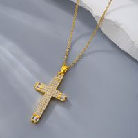 Elegant Streetwear Cross Stainless Steel Copper Plating Inlay Zircon 18k Gold Plated Pendant Necklace main image 5