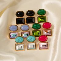 1 Pair Ig Style Square Oval Plating Inlay Stainless Steel Natural Stone 18k Gold Plated Ear Studs main image 3
