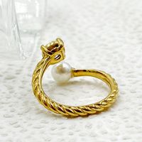 304 Stainless Steel Gold Plated Elegant Sweet Roman Style Plating Inlay Solid Color Pearl Zircon Rings main image 3