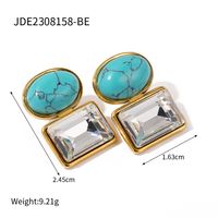 1 Pair Ig Style Square Oval Plating Inlay Stainless Steel Natural Stone 18k Gold Plated Ear Studs sku image 1