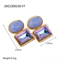 1 Pair Ig Style Square Oval Plating Inlay Stainless Steel Natural Stone 18k Gold Plated Ear Studs sku image 2