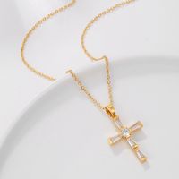 Elegant Streetwear Cross Stainless Steel Copper Plating Inlay Zircon 18k Gold Plated Pendant Necklace main image 3
