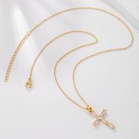 Elegant Streetwear Cross Stainless Steel Copper Plating Inlay Zircon 18k Gold Plated Pendant Necklace main image 2