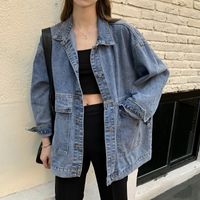 Women's Simple Style Solid Color Pocket Single Breasted Coat Denim Jacket main image 1