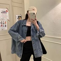 Women's Simple Style Solid Color Pocket Single Breasted Coat Denim Jacket main image 4