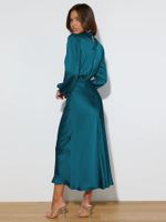 Party Dress Simple Style Standing Collar Pleated Long Sleeve Solid Color Midi Dress Party Street main image 4