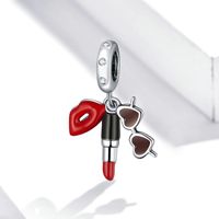 Casual Cute Lipstick Glasses Sterling Silver Inlay Zircon Jewelry Accessories main image 3