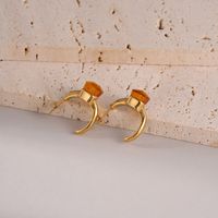 1 Pair Simple Style Solid Color Plating Inlay 304 Stainless Steel Natural Stone Glass Stone 14K Gold Plated Ear Studs main image 3