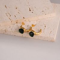 1 Pair Simple Style Solid Color Plating Inlay 304 Stainless Steel Natural Stone Glass Stone 14K Gold Plated Ear Studs sku image 3