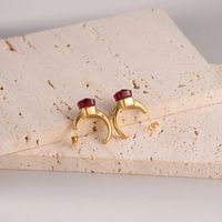 1 Pair Simple Style Solid Color Plating Inlay 304 Stainless Steel Natural Stone Glass Stone 14K Gold Plated Ear Studs main image 4