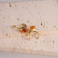 1 Pair Simple Style Solid Color Plating Inlay 304 Stainless Steel Natural Stone Glass Stone 14K Gold Plated Ear Studs main image 6