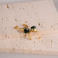 1 Pair Simple Style Solid Color Plating Inlay 304 Stainless Steel Natural Stone Glass Stone 14K Gold Plated Ear Studs main image 7
