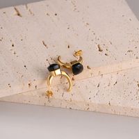 1 Pair Simple Style Solid Color Plating Inlay 304 Stainless Steel Natural Stone Glass Stone 14K Gold Plated Ear Studs sku image 1