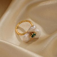 Baroque Style Flower Copper Plating Metal Inlay Artificial Crystal Freshwater Pearl 18k Gold Plated Open Rings main image 4