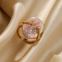 Baroque Style Flower Copper Plating Metal Inlay Artificial Crystal Freshwater Pearl 18k Gold Plated Open Rings main image 3