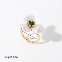 Baroque Style Flower Copper Plating Metal Inlay Artificial Crystal Freshwater Pearl 18k Gold Plated Open Rings sku image 6