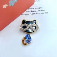 Vintage Style Cat Alloy Plating Inlay Crystal Unisex Brooches sku image 20