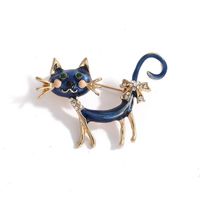 Vintage Style Cat Alloy Plating Inlay Crystal Unisex Brooches sku image 10