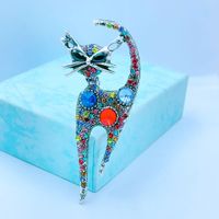 Vintage Style Cat Alloy Plating Inlay Crystal Unisex Brooches main image 3