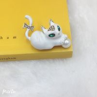 Vintage Style Cat Alloy Plating Inlay Crystal Unisex Brooches sku image 5