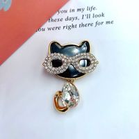 Vintage Style Cat Alloy Plating Inlay Crystal Unisex Brooches sku image 22