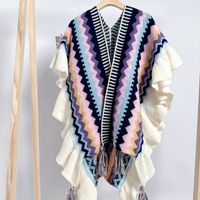 Women's Retro Ethnic Style Geometric Color Block Knit Shawl sku image 2
