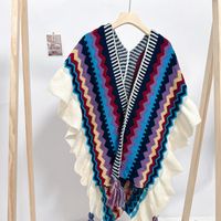 Women's Retro Ethnic Style Geometric Color Block Knit Shawl sku image 5