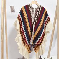 Women's Retro Ethnic Style Geometric Color Block Knit Shawl sku image 4