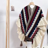 Women's Retro Ethnic Style Geometric Color Block Knit Shawl sku image 6