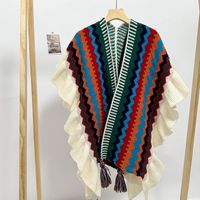 Women's Retro Ethnic Style Geometric Color Block Knit Shawl sku image 3