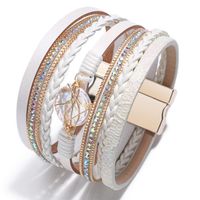 Retro Simple Style Geometric Leather Rope Magnetic Buckle Pearl Plating Inlay Rhinestones Women's Bangle sku image 2