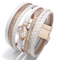 Retro Simple Style Geometric Leather Rope Magnetic Buckle Pearl Plating Inlay Rhinestones Women's Bangle main image 3
