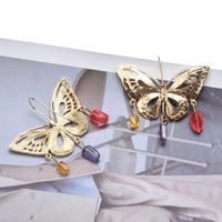 Wholesale Jewelry Ig Style Butterfly Alloy Gemstone Plating Hollow Out Drop Earrings main image 1