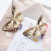 Wholesale Jewelry Ig Style Butterfly Alloy Gemstone Plating Hollow Out Drop Earrings main image 4