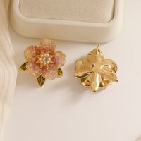 1 Pair Sweet Flower Enamel Plating Inlay Copper Artificial Pearls Crystal 14k Gold Plated Ear Studs main image 4