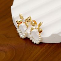 1 Pair Sweet Simple Style Bow Knot Plating Inlay Freshwater Pearl Copper Zircon 18k Gold Plated Earrings main image 4