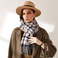 Frau Elegant Dame Plaid Kaschmirimitat Quaste Schal main image 3