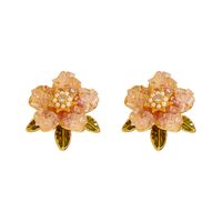 1 Pair Sweet Flower Enamel Plating Inlay Copper Artificial Pearls Crystal 14k Gold Plated Ear Studs main image 3