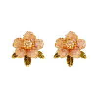 1 Paire Sucré Fleur Émail Placage Incruster Le Cuivre Perles Artificielles Cristal Plaqué Or 14k Boucles D'oreilles main image 3