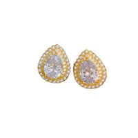 1 Pair Retro Shiny Water Droplets Plating Inlay Alloy Pearl Zircon Ear Studs main image 5