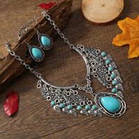 Elegant Ethnic Style Water Droplets Silver Plated Turquoise Alloy Wholesale Earrings Necklace main image 5